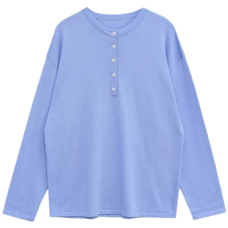 Automne nouveauté femmes tricoté Long Sve rond Ne plat aiguille tricots bouton coupe ample Faion trajet Sle