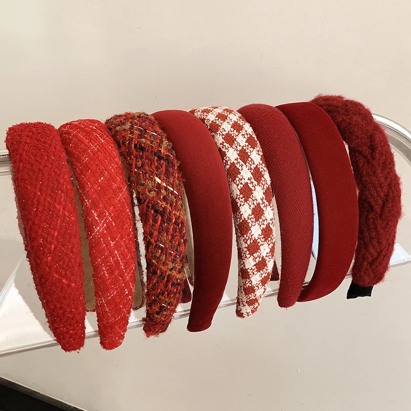 

Christmas Red hair hoop Women Headband Woolen Velvet Hair Band Headwear Girls Sponge Hair Hoop Christmas Day Hair Accessories