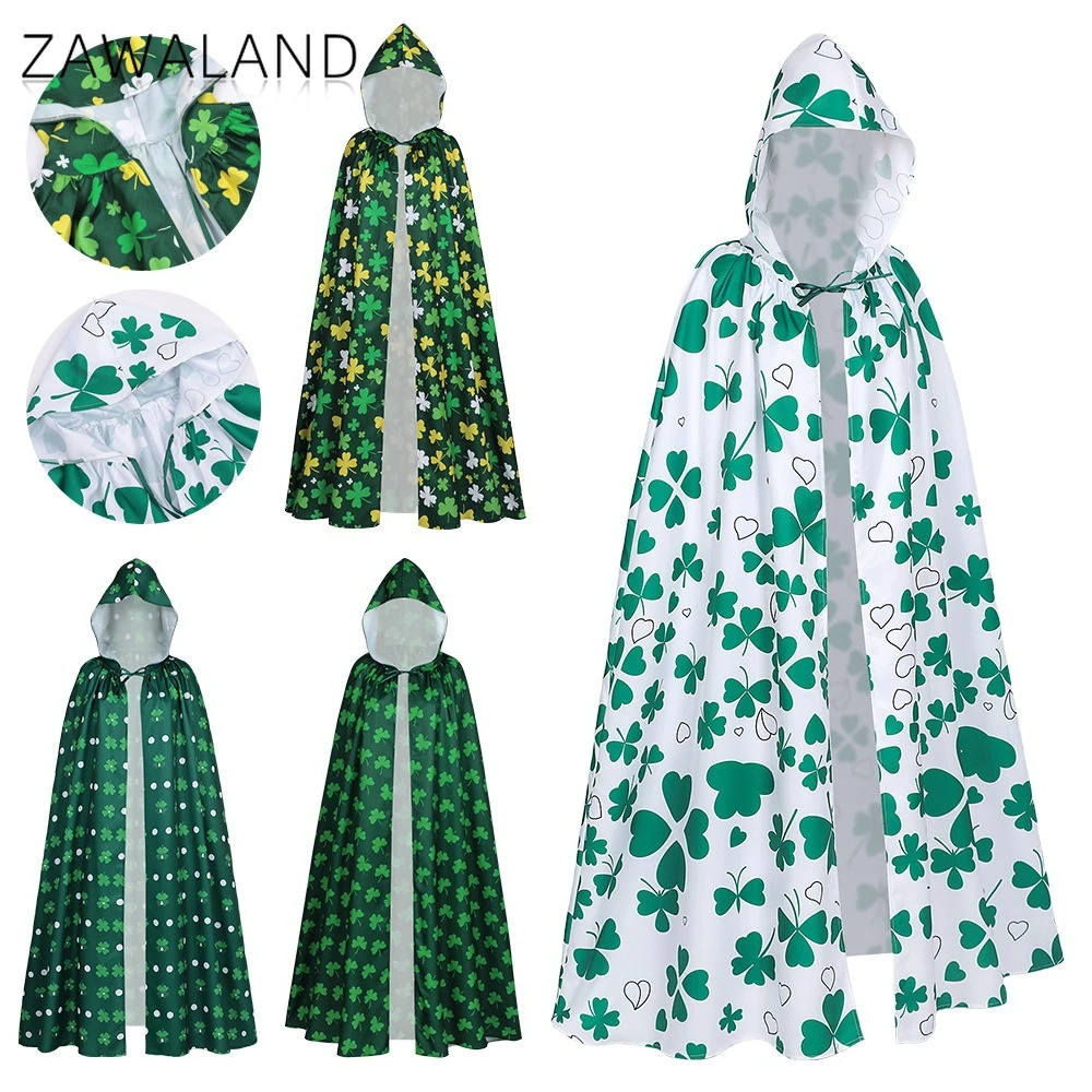 

Irish Shamrock Cosplay Hooded Cloak For Adult St. Patrick's Day Party Dress Up Cape Carnival Festival Stage Performance Costume