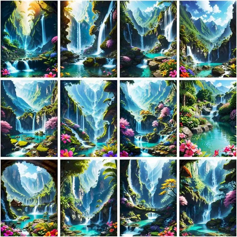 

CHENISTORY Paint By Number Mountain Waterfall Scenery Drawing On Canvas Art Gift DIY Picture By Number Kits Home Decor