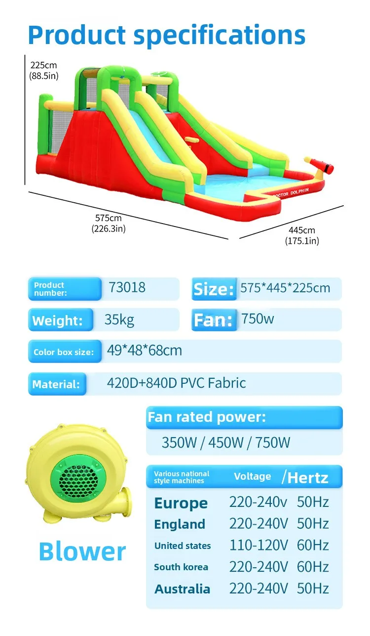 Doktoral Delphin Aufblasbare Wasser Silde Outdoor Wasser Spray Stil Doppel Rutsche Bounce Haus Kinder Sommer Spielzeug Mit Gebläse