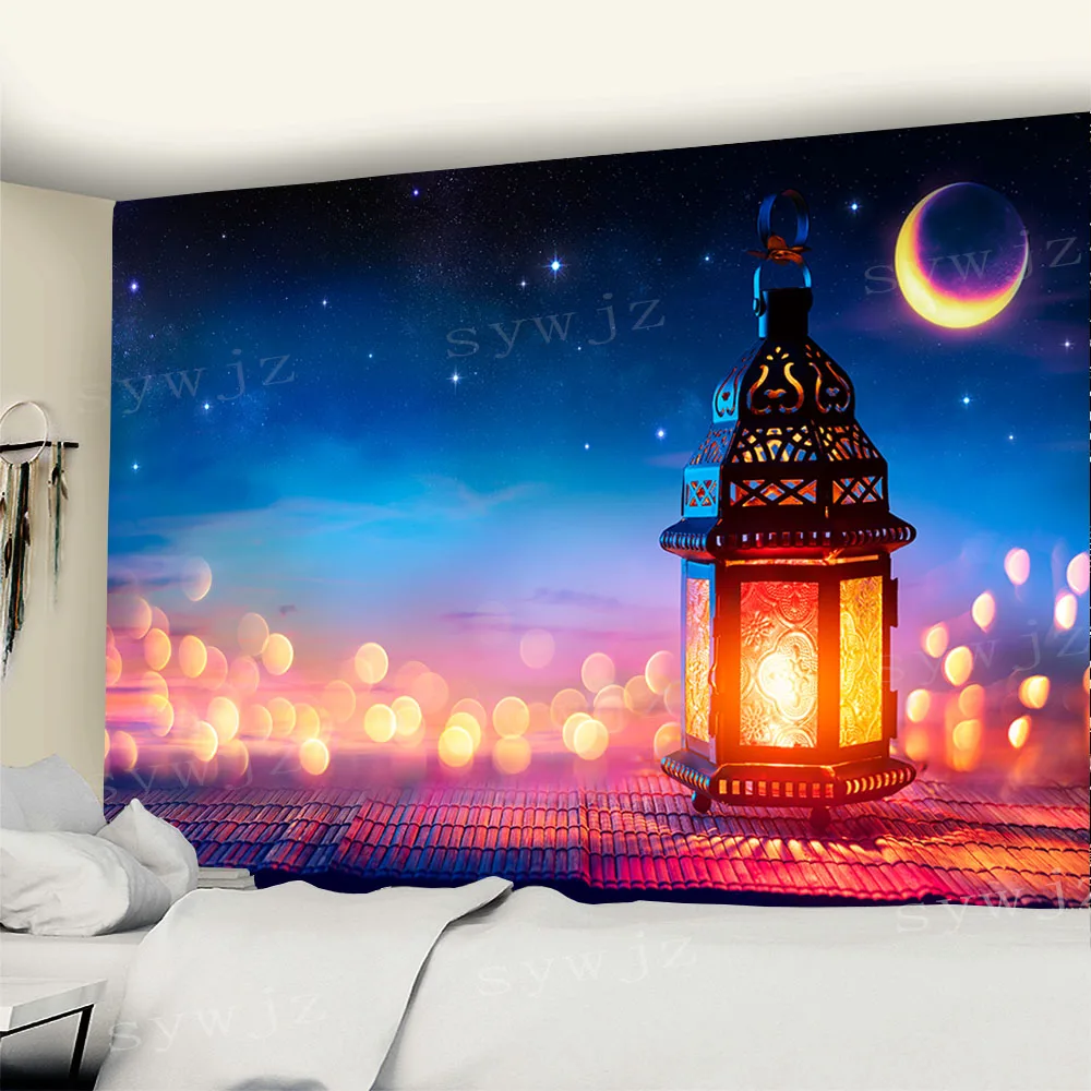 Happy Ramadan Tapestry Ramadan Decoration Islamic Tablecloth Living Room Bedroom Decoration Wall Tapestry Muslim Party Favor