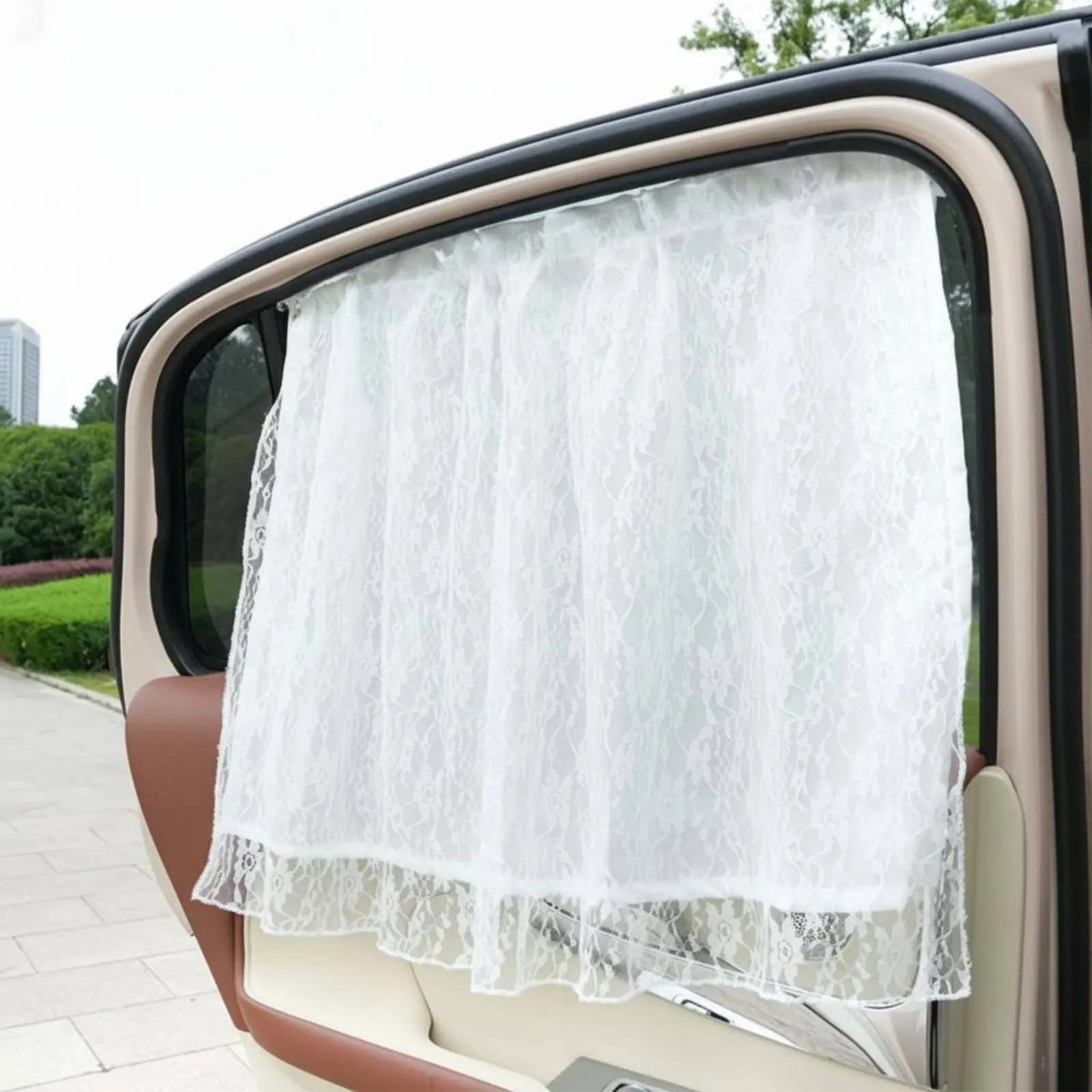 

Lace Car Window Curtain Heat Insulation Double Tier Car Sunshade Hanging Vehicle Privacy Screen Easy Installation for Travel