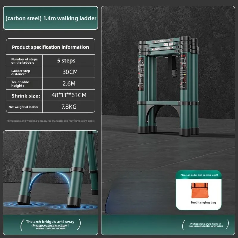 Telescoping A Frame Ladder Heavy Duty Foldable Anti Shake Anti Slip Home Use Construction Thickened Step Ladder Folding Ladder