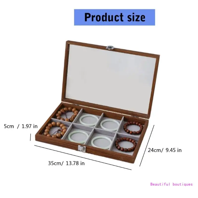 Multipurpose Jewelry Organizers Box Wood Earring Organizers Box with Multi Slots and Clear Lid for Accessory Display DropShip