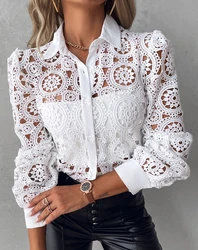 New Women's 2024 Hot Selling Lace Hollow Out Long Sleeved Clothing In Stock