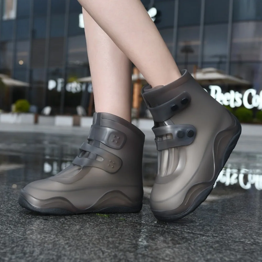 1 Pair Anti Skid Rain Boots Button High Elastic Waterproof Silicone Shoes Reusable Durable Shoe Covers Unisex