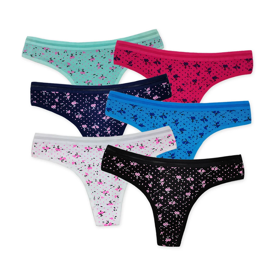 Sexy Women\'s Thong Cotton G Strings Panties for Ladies Dot Star Printed Tanga Girls Underwear Intimate Underpants 5 pcs/lot