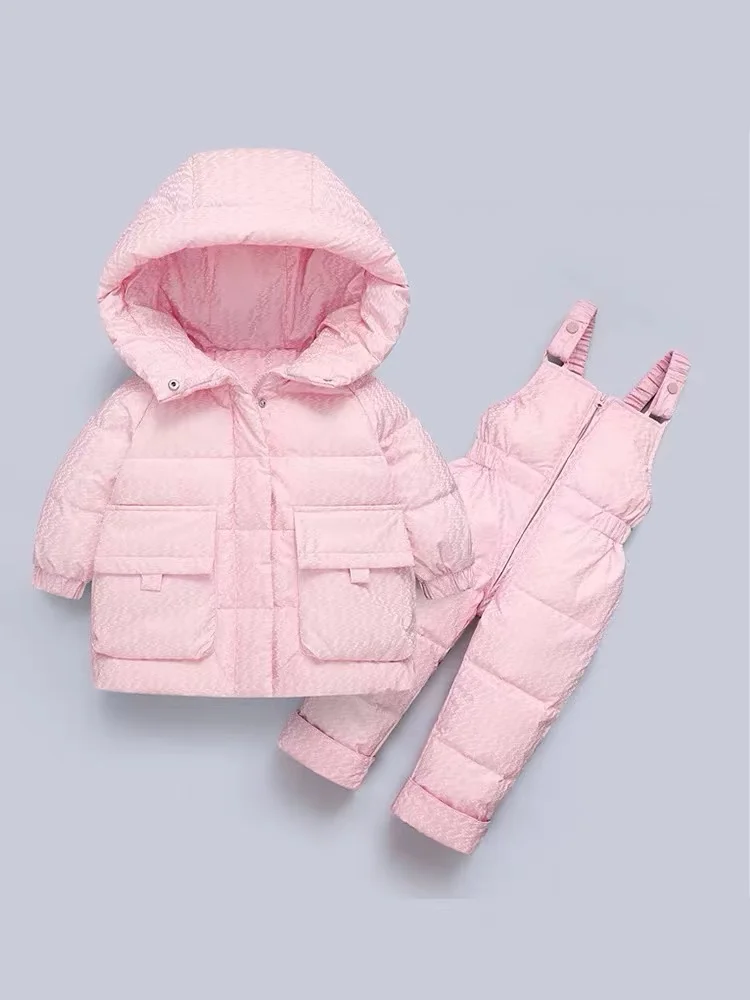 New Style Children Down Jacket Clothes Set Baby Girls Two-piece Thickened Coat+pant  1-4 Year Toddler Boy Winter Outerwear