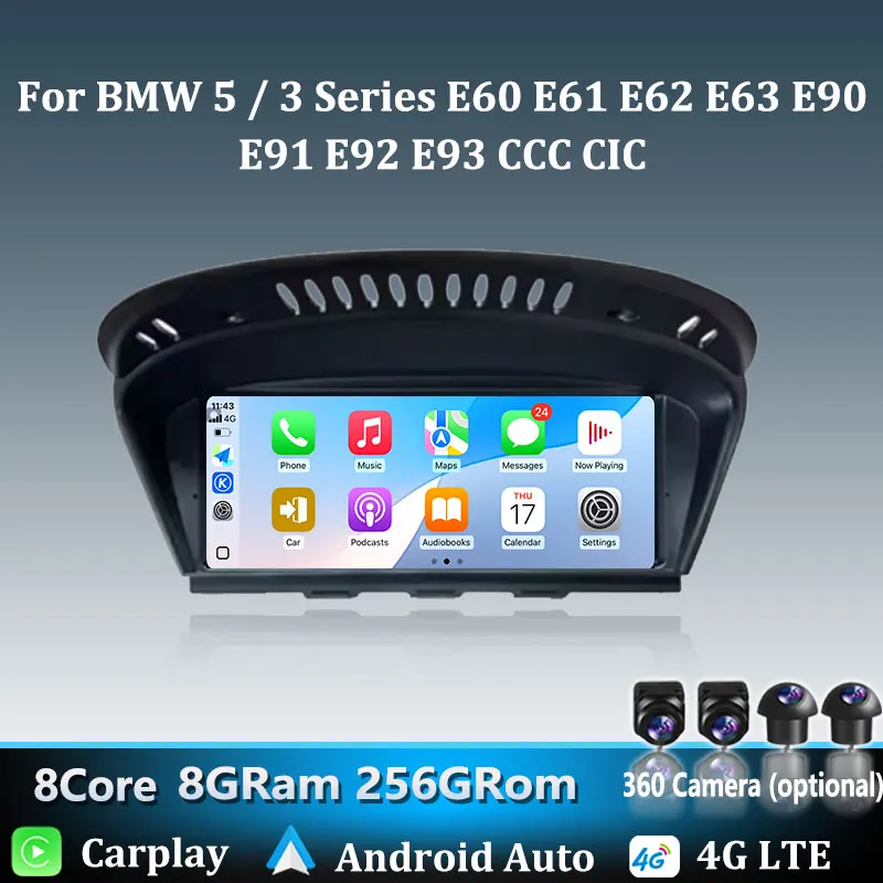 8.8‘’ Wireless CarPlay Android 16 For BMW 5 / 3 Series E60 E61 E62 E63 E90 E91 E92 E93 CCC/CIC System Car Multimedia GPS WIFI