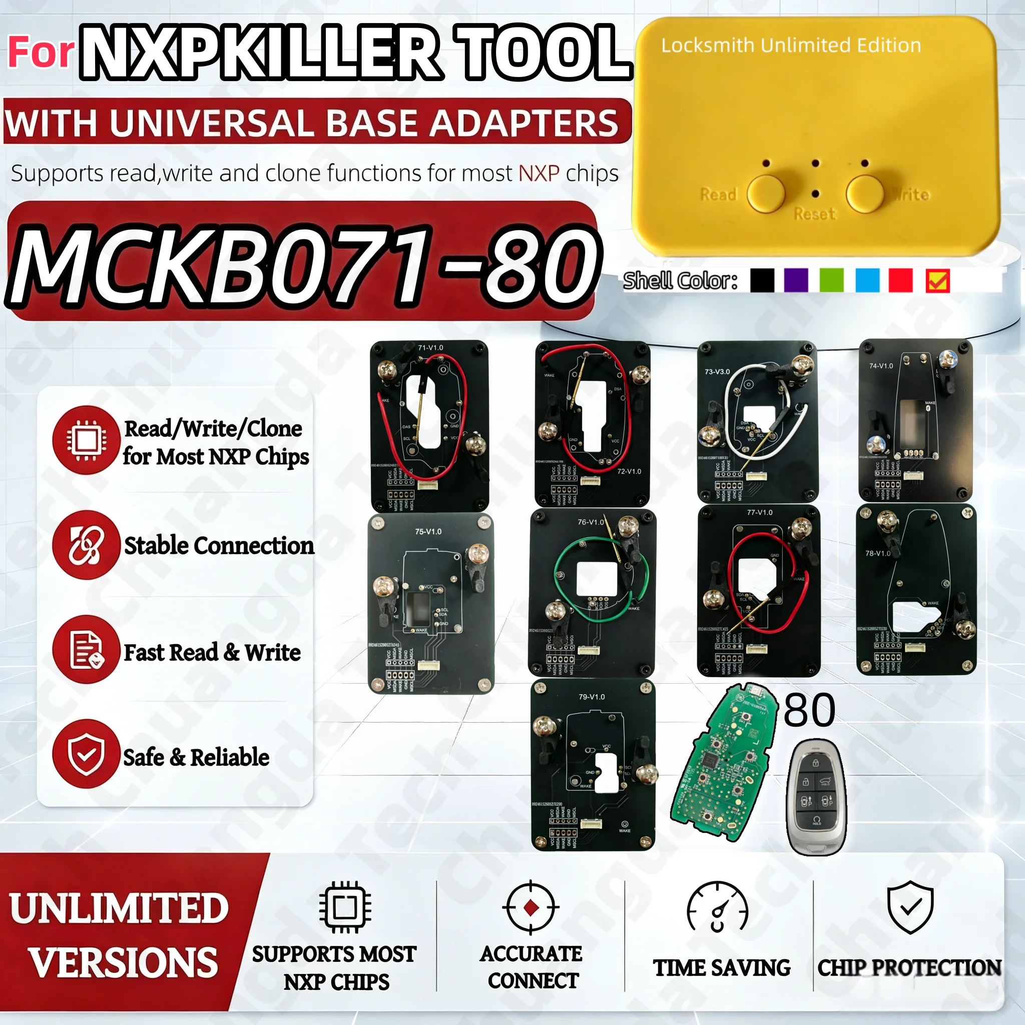 For Nxpkiller No.71-80 Adapter Compatible with Keydiy Xhorse Cg Kydz Device, No Welding Required for Reading and Writing, Programming Socket for Hyundai, Hongqi, Honda, Motorcycle, Baic
