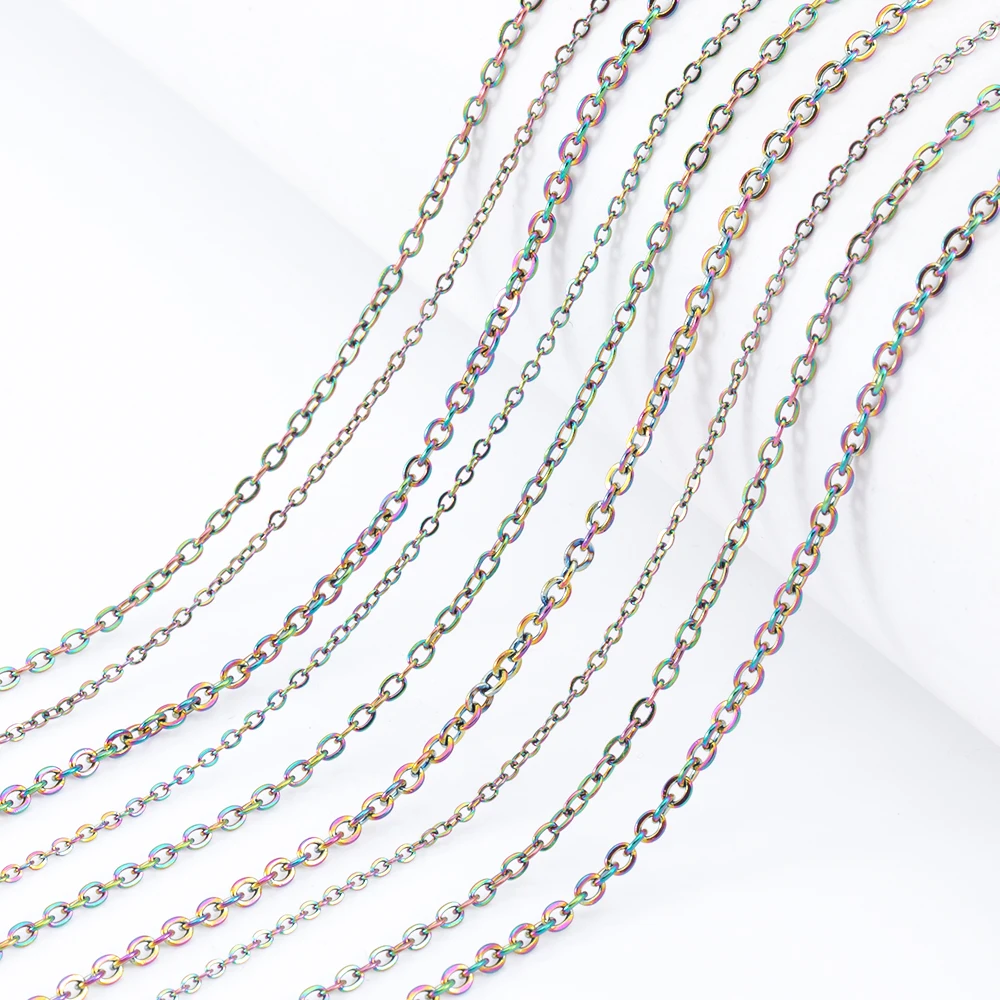 10M/Roll 2M Colorful Link Chain Stainless Steel Cross O Shape Chains DIY Necklace Bracelet Jewelry Making Accessories Multi size