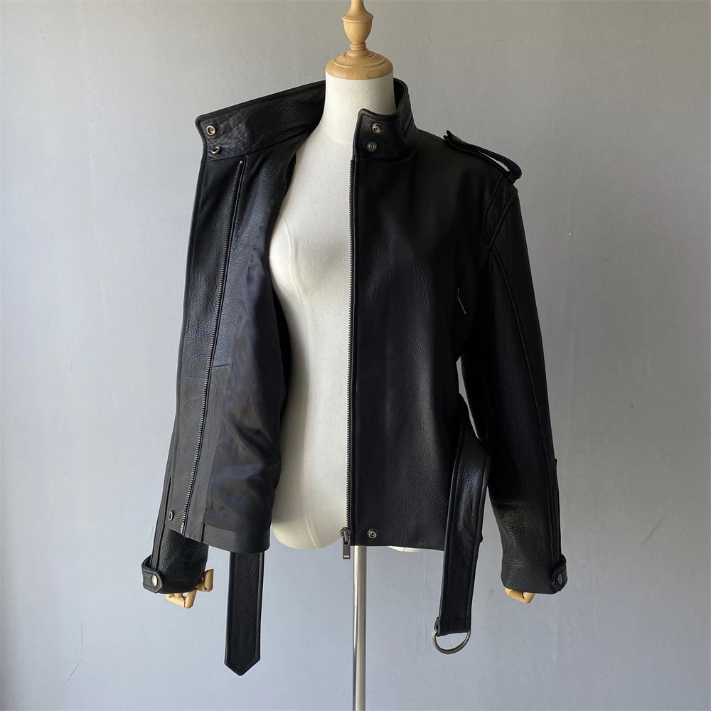 Jaxmonoy Cappotto invernale in pelle di pecora 2025 Autunno Nuovo arrivo Giacca in vera pelle da donna Moto Biker Zipper Jacke Lady Fashion Capispalla