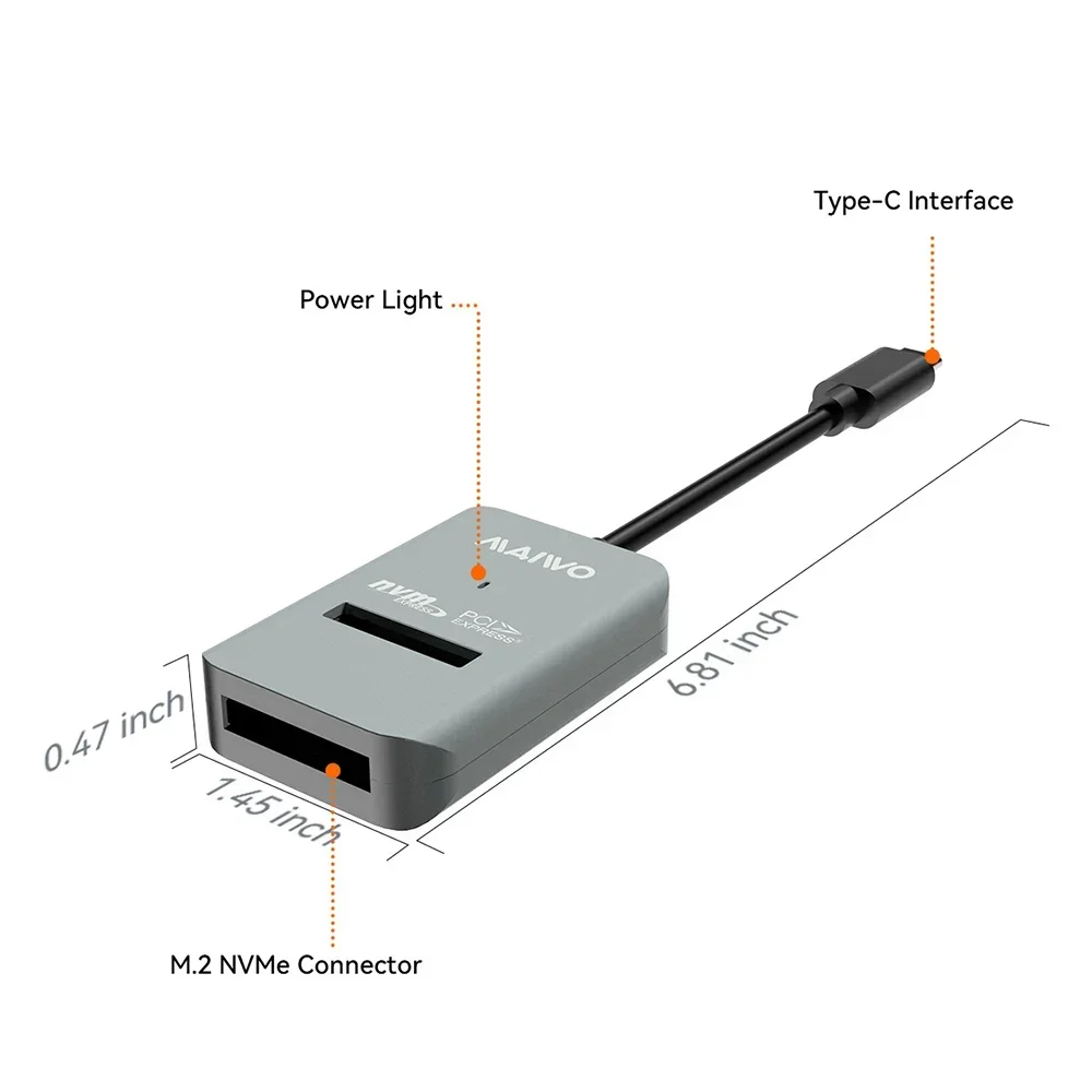 MAIWO 10Gbps M.2 NVME SSD 인클로저 케이스 Type-C M2 PCIE NVME SSD 어댑터 도구 없음 지원2230/42/60/80/22110 M-키 SSD