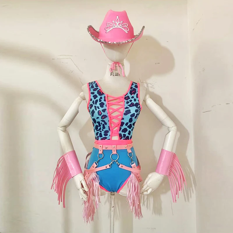 Kostium do tańca Gogo w klubie nocnym Cow Boy 2025, strój hip-hopowy, jazzowy, body w panterkę, ubranie na imprezę, do baru, dla DJ-a, odzież rave yj425