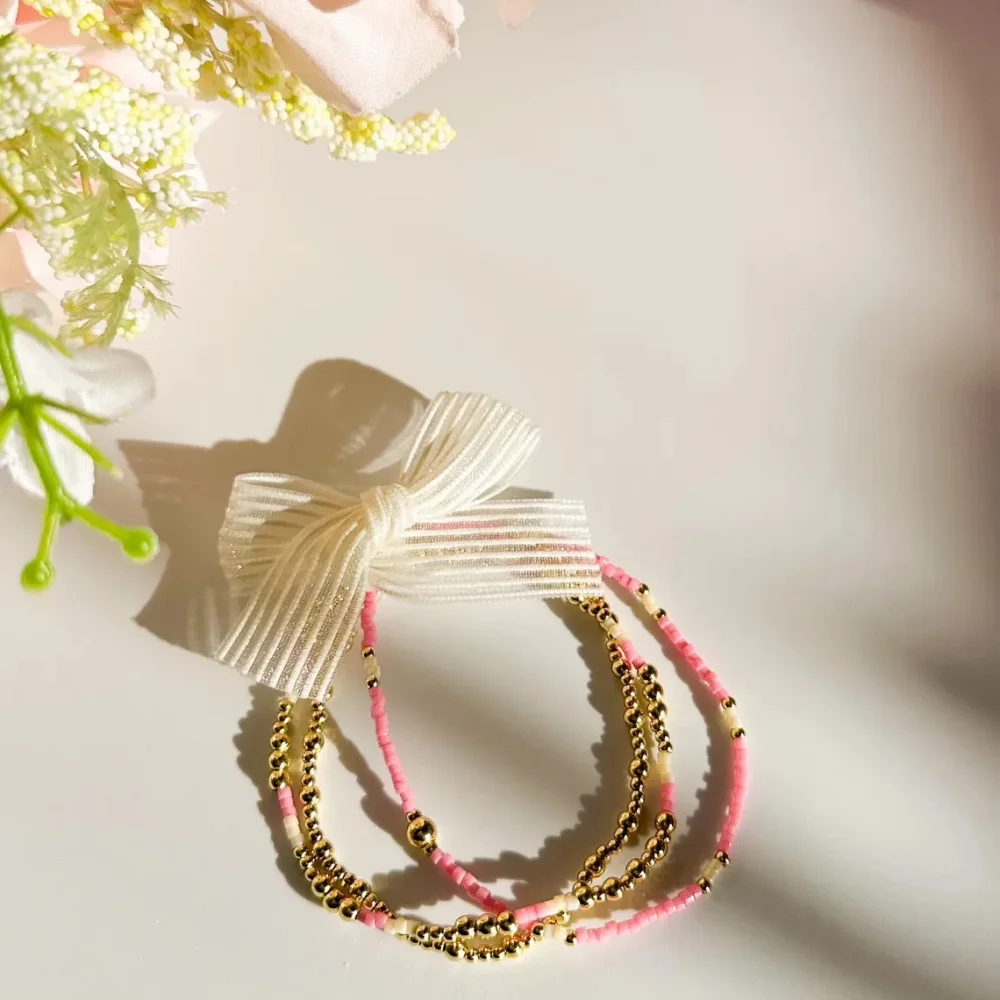 

3pcs Boho Seed Bead and Gold Plated Copper Bead Bracelets for Women, Dainty Stackable Stretch Jewelry, Summer Beach Accessories