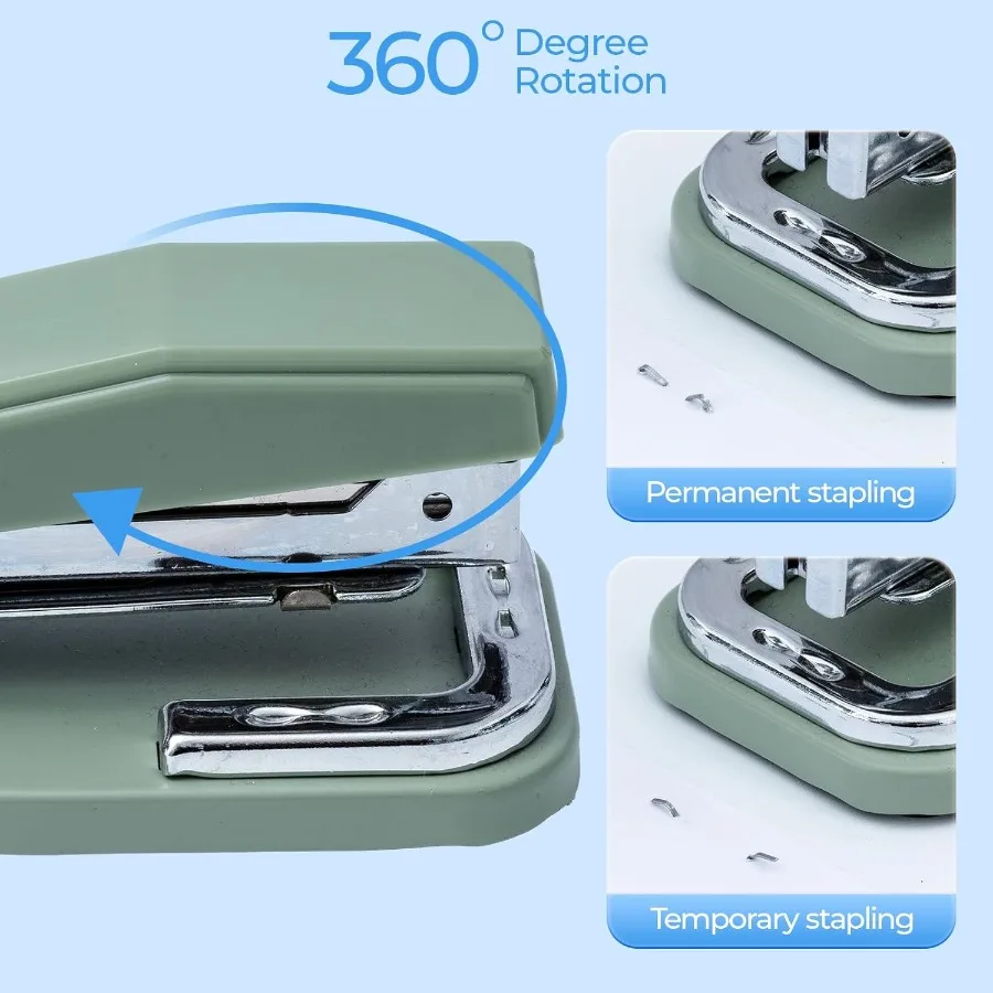SwingArm Stapler with 50 Sheet Capacity 360 Rotation 1000 Staples for Booklet Binding Durable for Office School Home Green