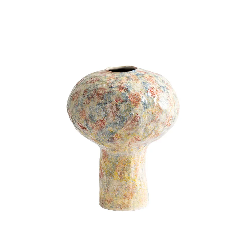 

High-end handmade ceramic vase, medieval cream wind mottled colorful art flower utensils, living room decorations