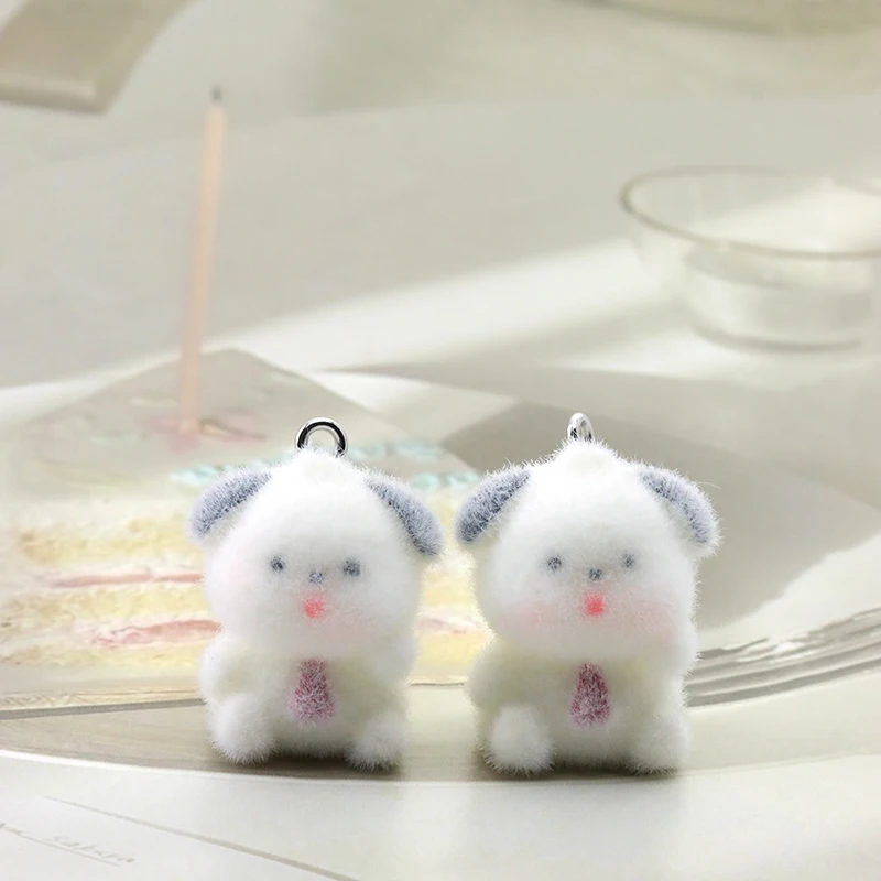 

15PCS with Bow Tie Puppy Plush Charms Cute Animal Flocking Resin Ornaments for Jewelry Making Diy Earring Keychain Accessories
