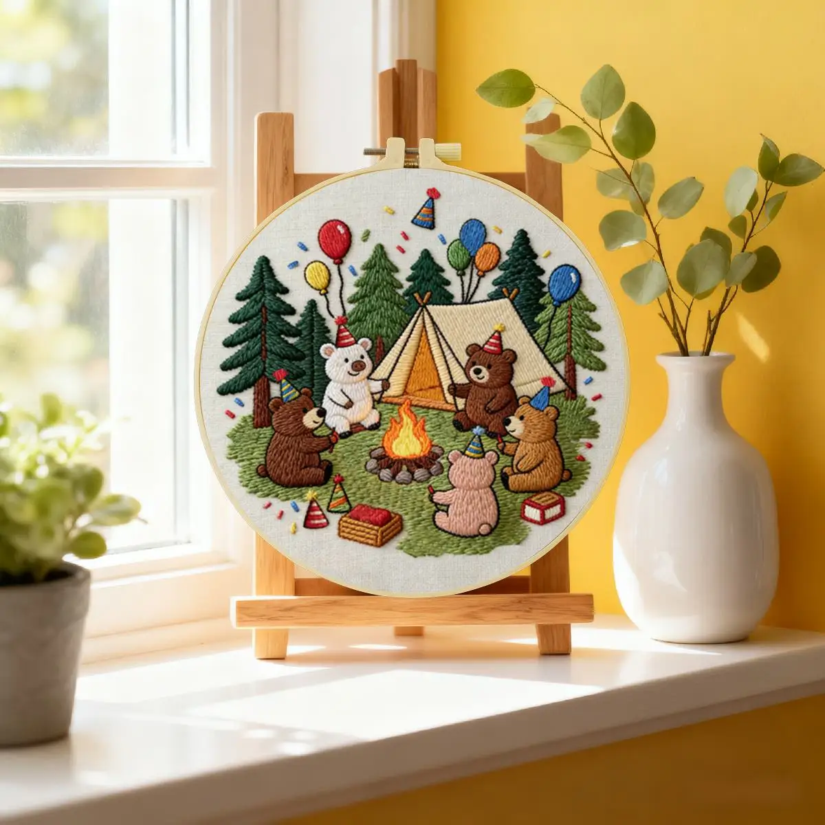 1 Stück 20X20CM/15X15CM 7,87/6,3 Zoll Wald-Stickerei-Starter-Kit DIY-Kit DIY-Stickerei-Set Handarbeiten Malerei – Detail 4