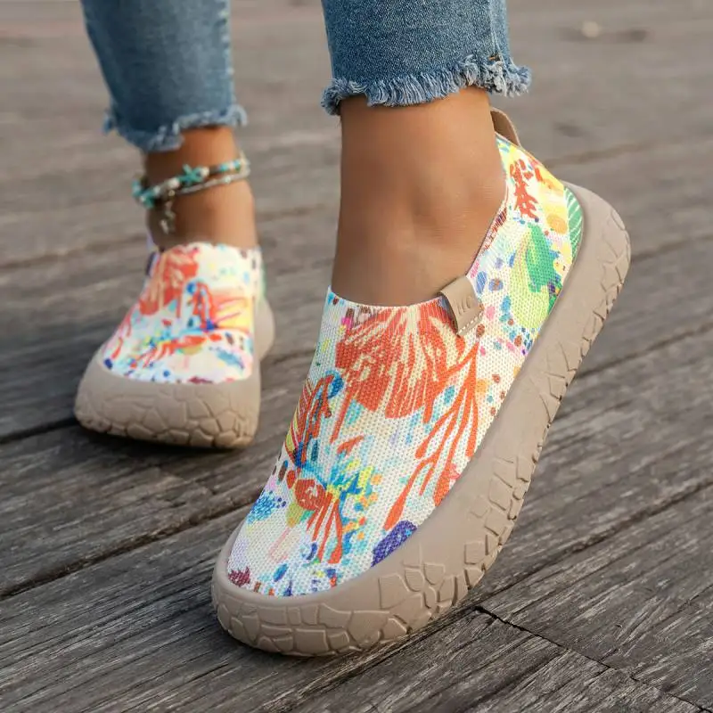 

Women's Painted Breathable Anti-slip Slip-on Casual Shoes Comfortable Lightweight EVA Insole Soft Graffiti Shoes Plus Size 36-43