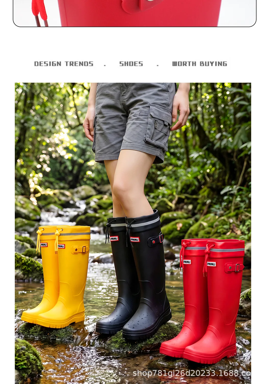2026 Damen-Mode-High-Top-Regenstiefel mit verstellbarem Kordelzug und Schnalle, rutschfest, wasserdicht, für Outdoor-Wanderungen, Canyoning und Schlamm-Trekking – Detail 13
