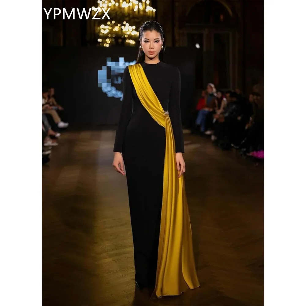 Customized YPMWZX Scoop Neckline Column Floor length Skirts Draped Knot Bespoke Occasion Dresses