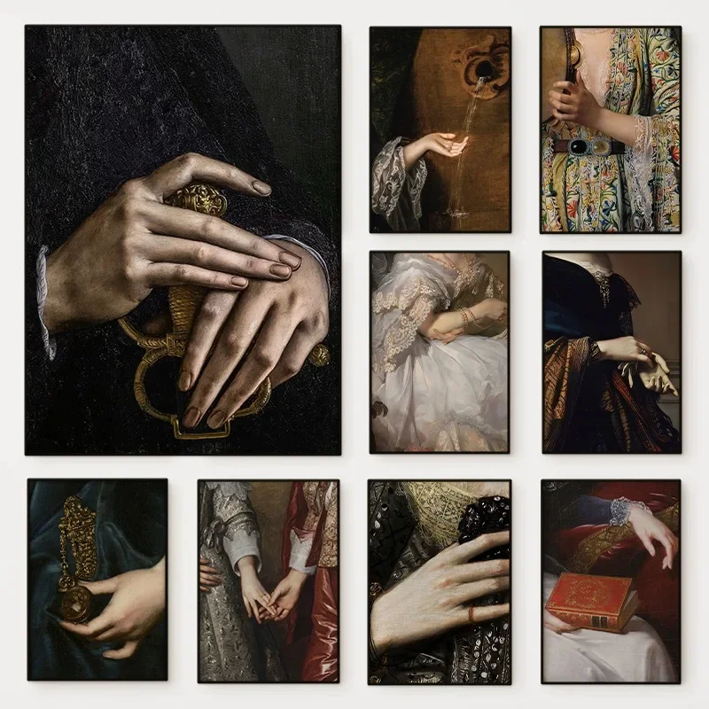 Renaissance Woman Hand Portrait Poster Elegant Feminine Baroque Canvas Painting Gallery Eclectic Wall Art Living Room Home Decor #1