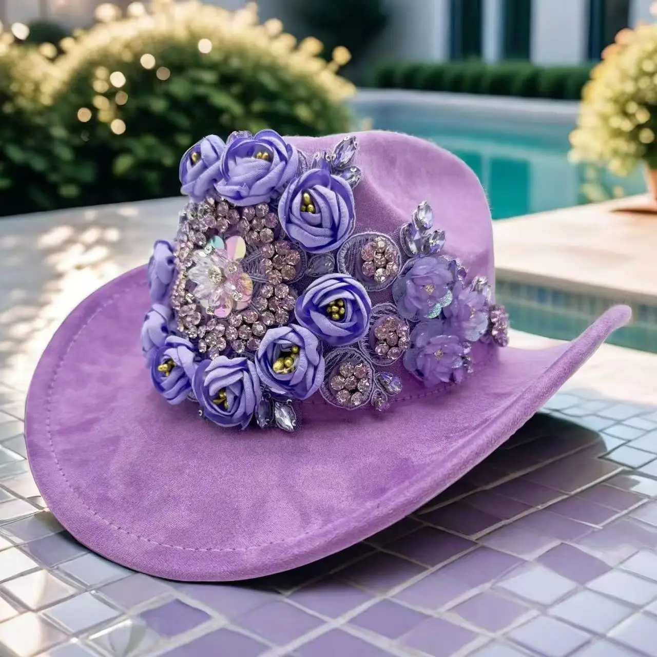 

HongLuan Glitter Costume Hat Adult & Cowboy Hats Rhinestone for Woman, Cowboy Cosplay Female Accessories & Cowgirl Cap