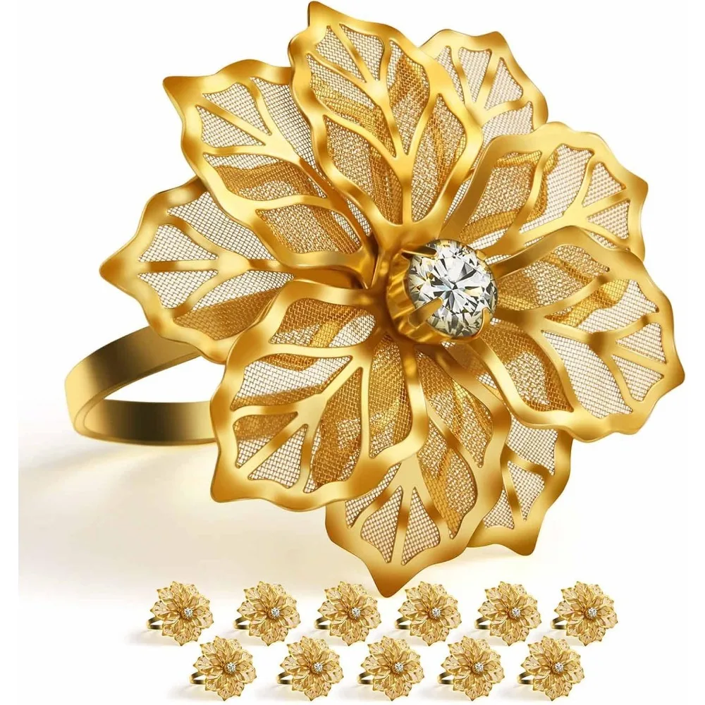 

12 упаковок, держатели для колец для салфеток с цветами, прозрачный декор со стразами, ужин, вечеринка, свадьба, рождественская сборка