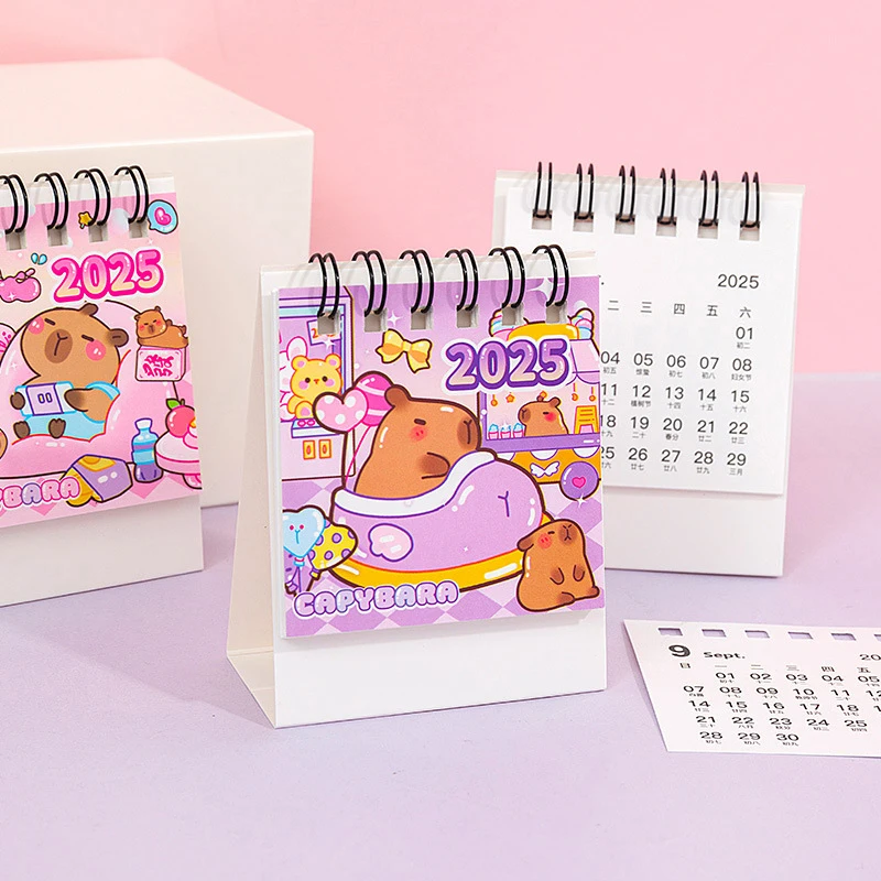 Mini calendrier de bureau Capybara mignon, bureau, fournitures scolaires, licence mensuelle, accessoires de décoration, 2025