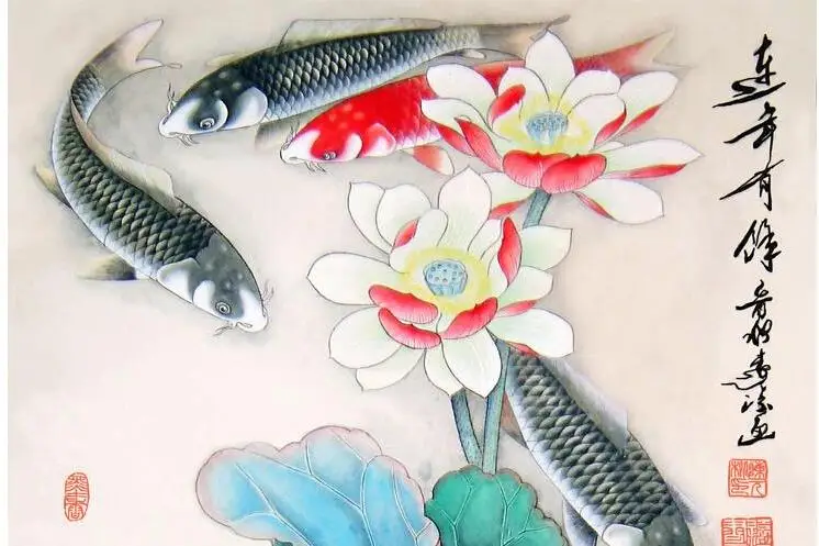 Carps playing together  Super quality  traditional Chinese Art Painting Home Office Decoration Chinese paintingPrinted painting