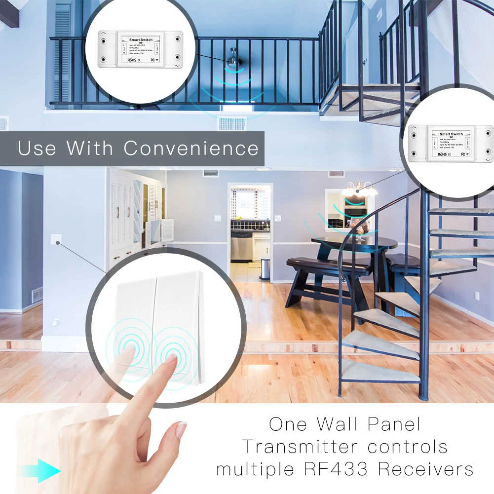 GERMA-interruptor inteligente inalámbrico, receptor de Control remoto RF, controlador de botón pulsador, transmisor de Panel de pared para puerta de lámpara de luz, 433Mhz
