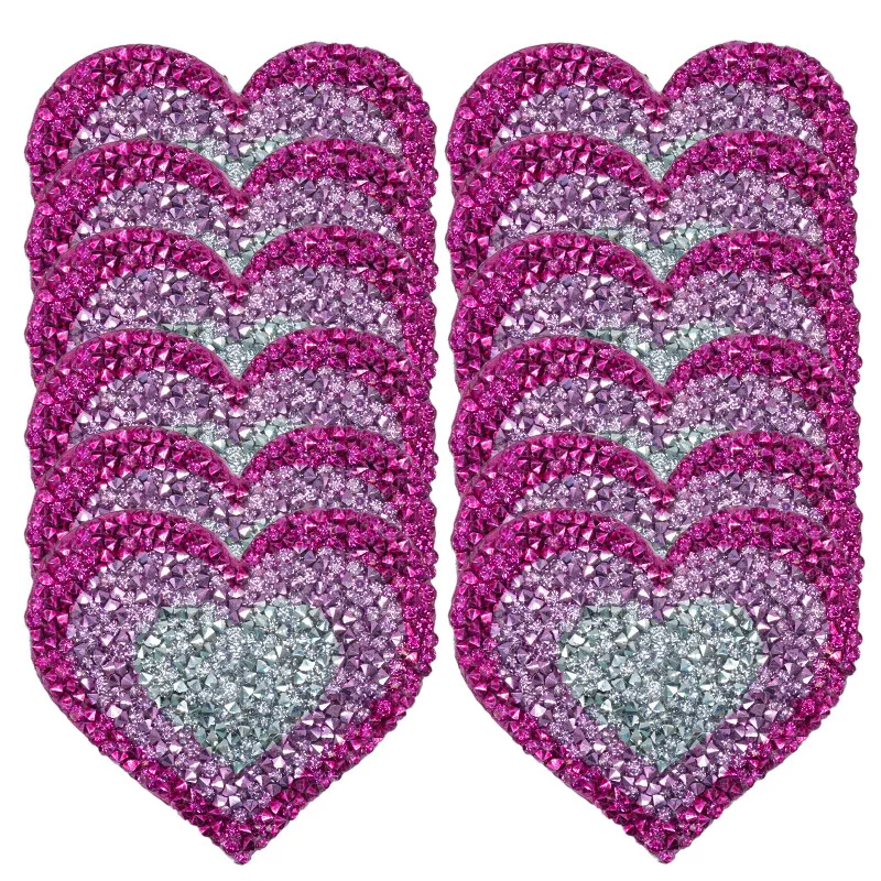 Free Shipping 60pcs/lot Hotfix Iron On Heart Applique Embroidery Patch Wedding Bridal DIY Accessories Rhinestone Patch LSAP2801