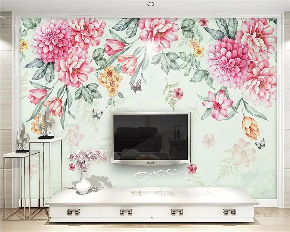 خلفية مخصصة صغيرة جديدة النباتات الحديثة الزهور فراشة الرعوية خلفية التلفزيون غرفة المعيشة غرفة نوم خلفية ثلاثية الأبعاد