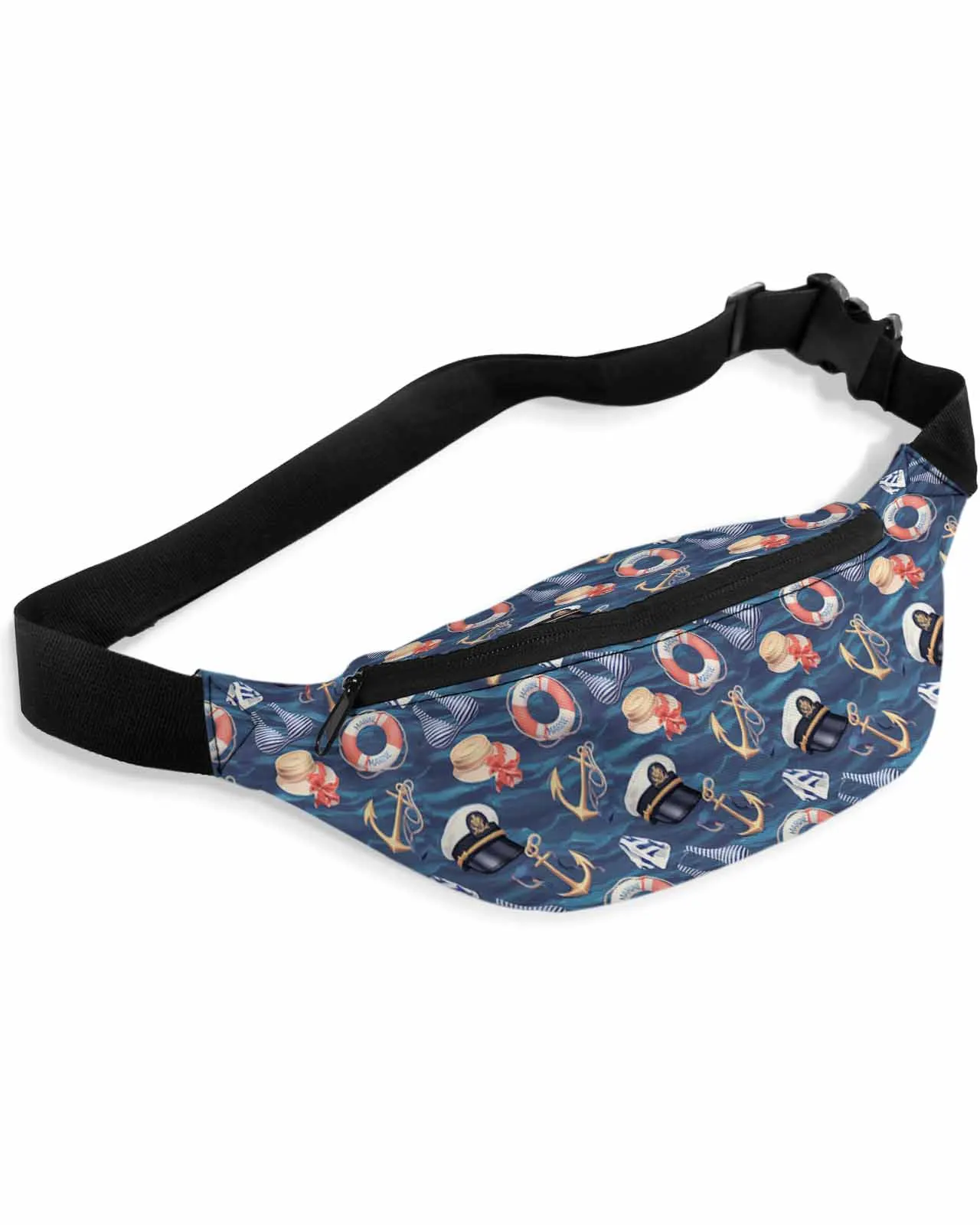

Summer Navy Cap Anchor Ocean Illustration Waist Bag Women Men Belt Bags Large Capacity Waist Pack Unisex Crossbody Chest Bag