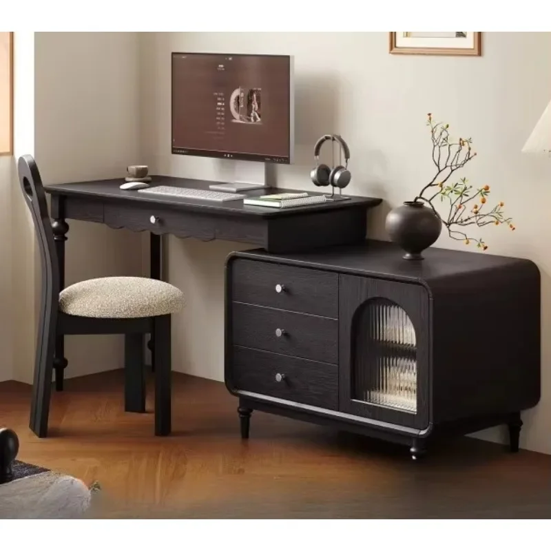 Medieval Solid Wood Rectangular Desk And Chair Combination Study Home Black DeskX15