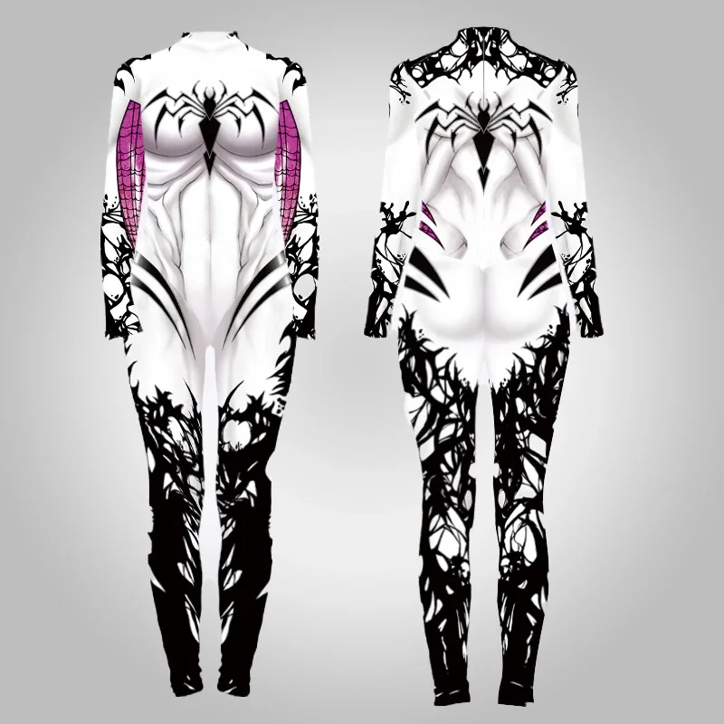 FC62020 The Amazing Spider Hero Cosplay Gwen Stacy Costume Spandex Zentai Mask Hoodie Spider Zentai Suit Anti-Gwenom for Wo@FC8！