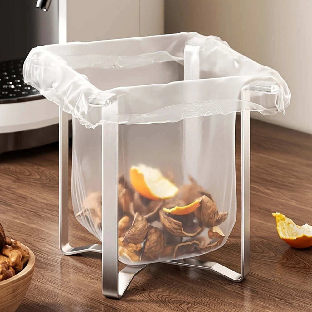 1/2/3PCS Stainless Steel Folding Trash Can Plastic Garbage Bag Holder Kitchen Countertop Desktop Multif Space-Saving Trash Bin