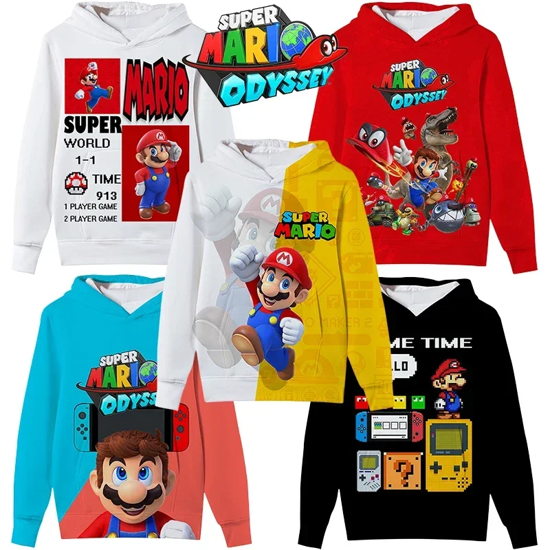Детский свитер с капюшоном в стиле Super Mario, зимний теплый пуловер в стиле аниме для мальчиков и девочек, Весенняя модная детская толстовка с длинным рукавом