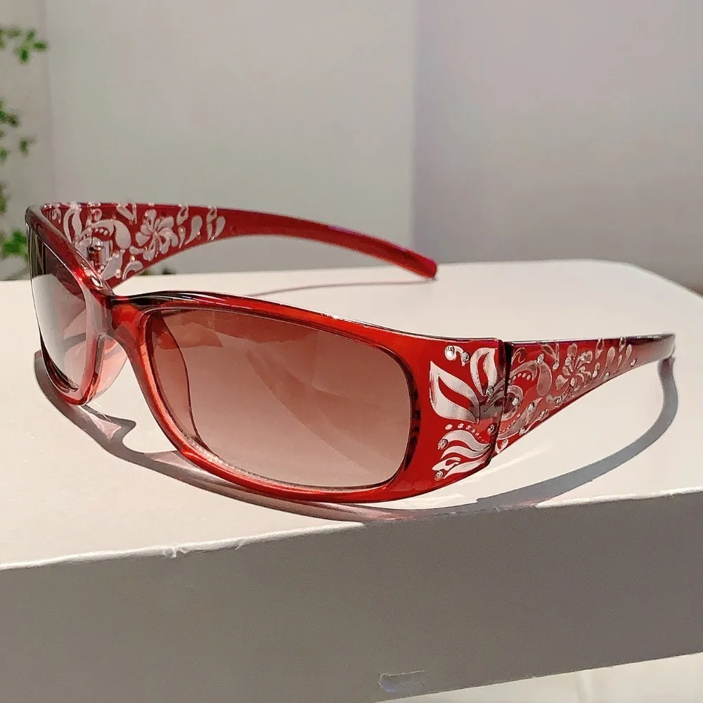Vintage PC Rhinestones Sunglasses Korean Styles UV400 Cat Eye Sun Glasses UV Resistant Cycling Glass Y2K Shades Eyewear Ladies