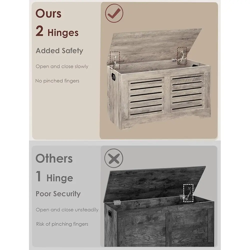 Storage Chest, Flip-Top Wooden Toy Box With 2 Safety Hinges, Retro Entryway Shoe Storage Bench, Sturdy Large Storage Trunk For