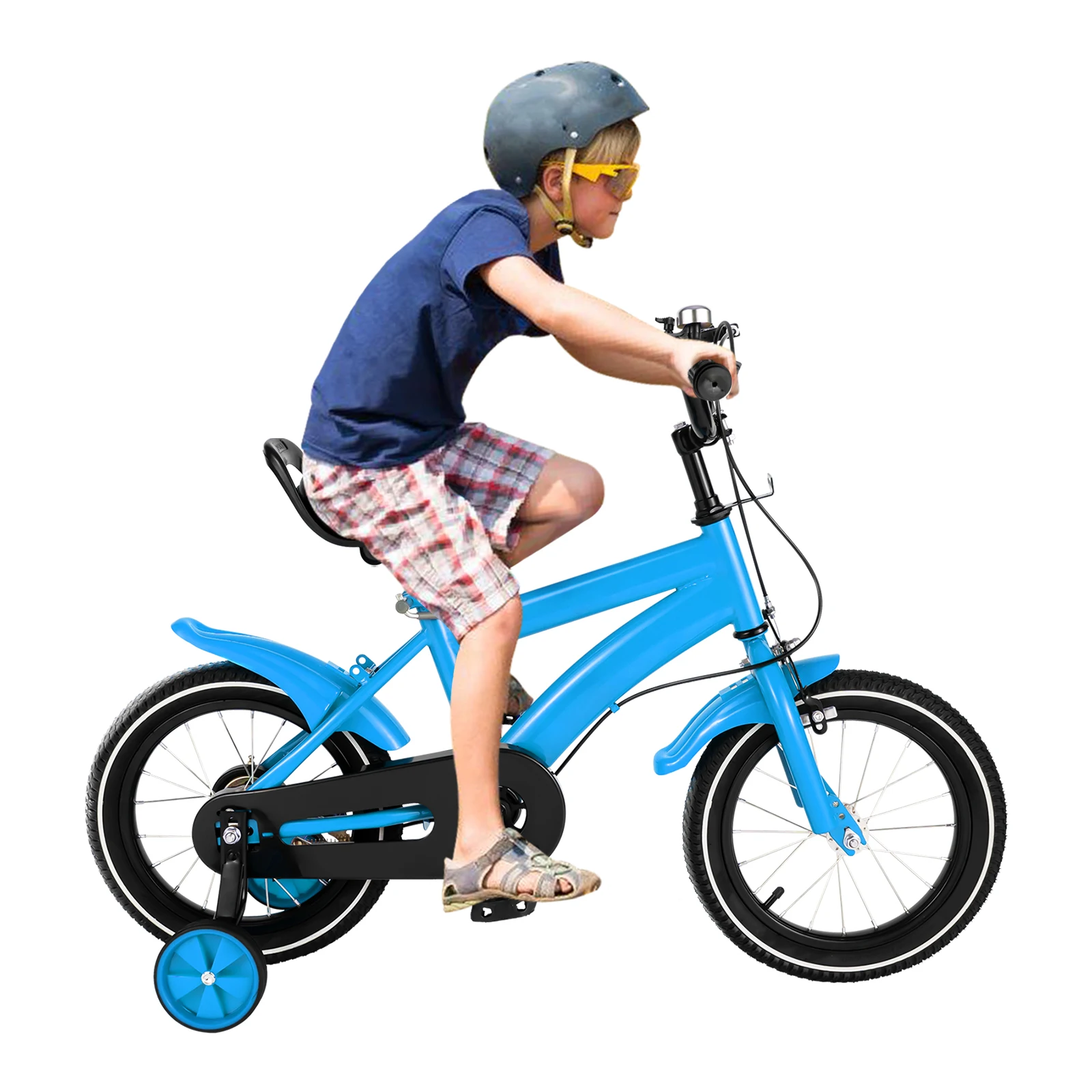 Adjustable Blue 14Inches Children's Bicycle With Training Wheels And Comfortable Saddle For Children Aged 3-6 Years Old