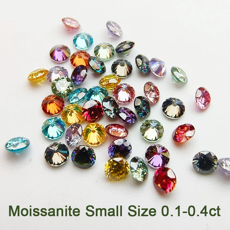 Moissanite ronde de petite taille, 8 cœurs et 8 flèches coupantes, perles colorées pour bijoux, pendentif, matiques, exécutif