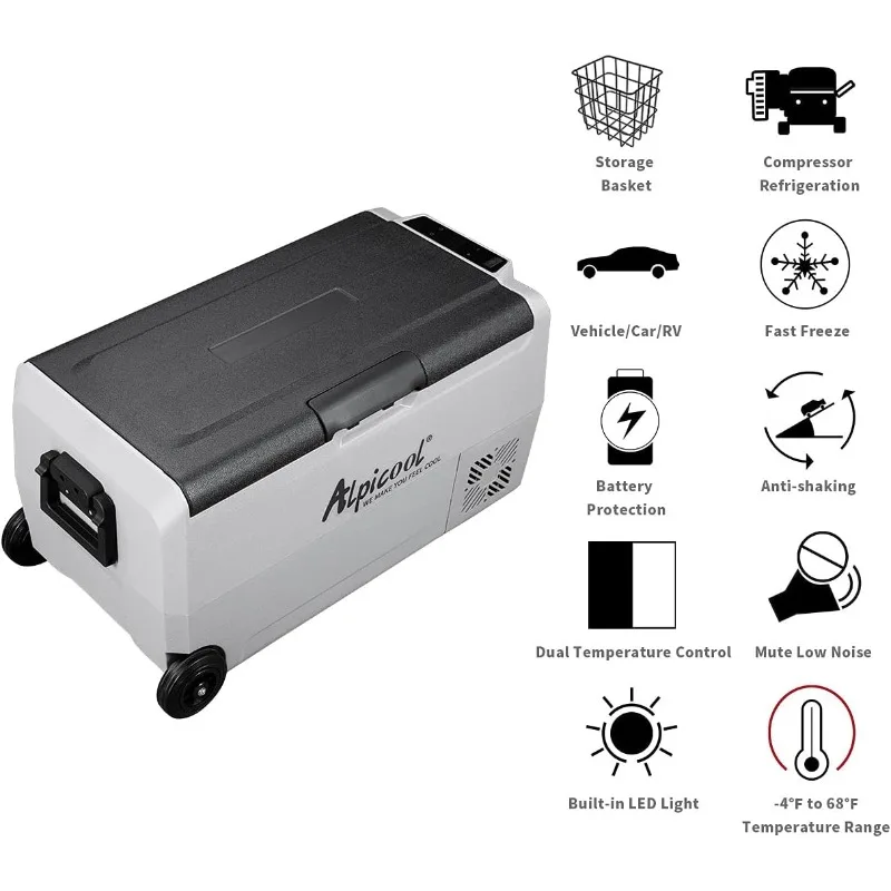 Alpicool T36 Dual Temperature Control 12 Volt Refrigerator 38 Quart Portable Car Fridge Freezer (-4°F~68°F) for Truck, RV, Boat