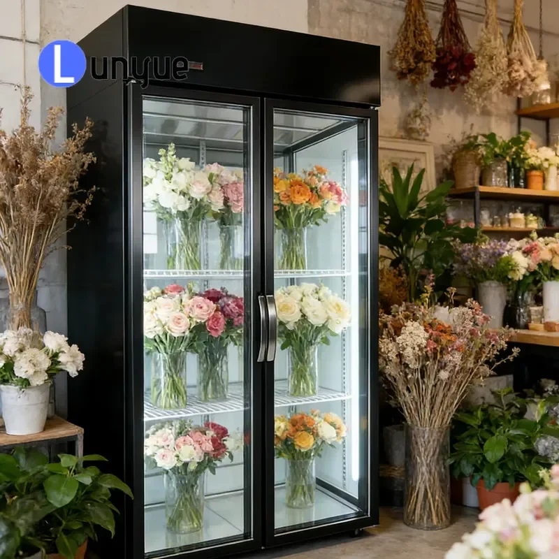 Commercial Upright Display Refrigerator Frost Free Air Cooling 2-3 Door Flower Cooler for Florist Shop Multi-Cooling System
