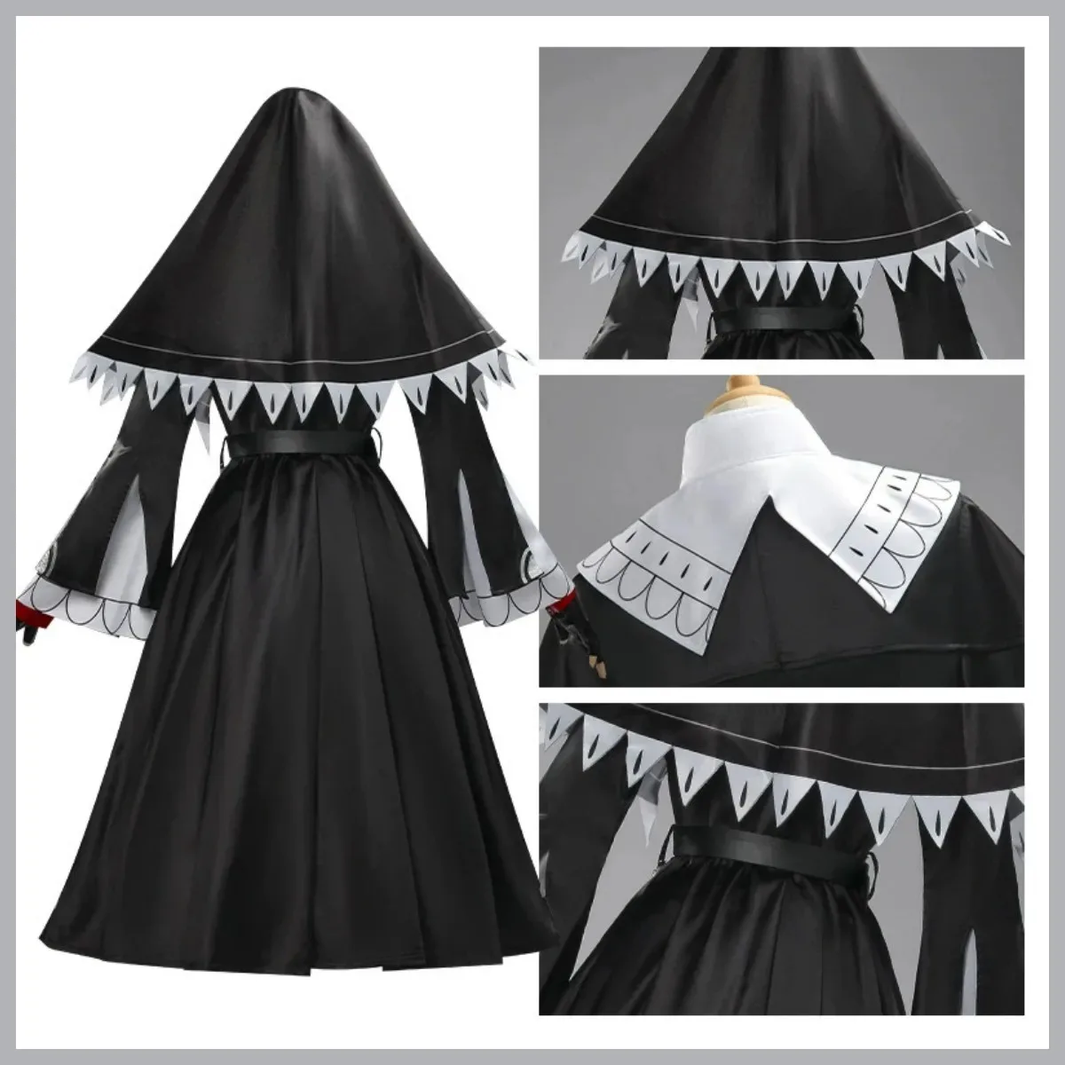 لعبة الفرسان: Perish in Frost Exusiai تأثيري حلي نون فستان أسود الحجاب موحدة شعر مستعار امرأة كرنفال عيد الميلاد البدلة #4