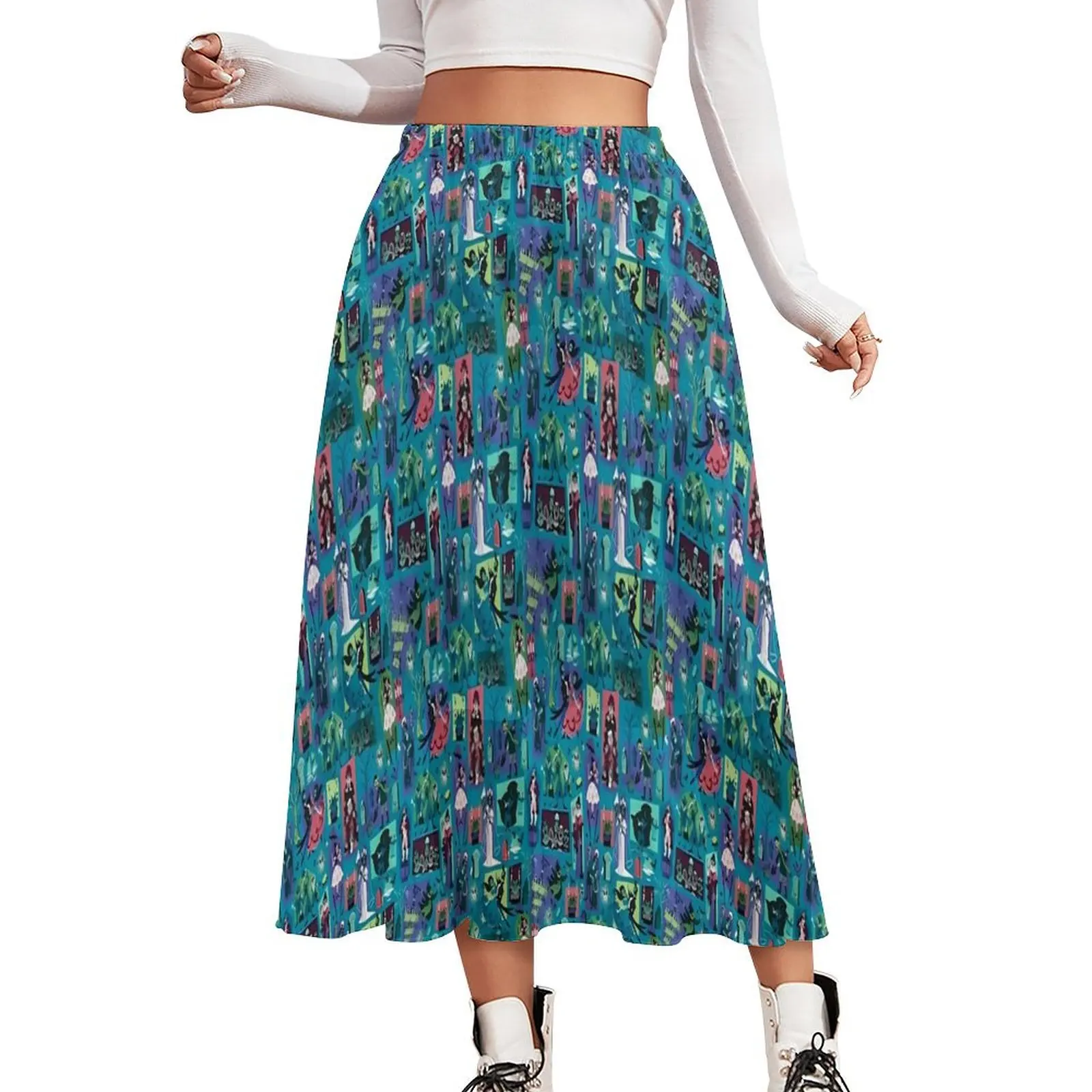 New Haunted Mansion Chiffon Skirt Vintage Print Aesthetic Casual Skirts Womens Cute Boho Skirt Custom Clothes Birthday Present