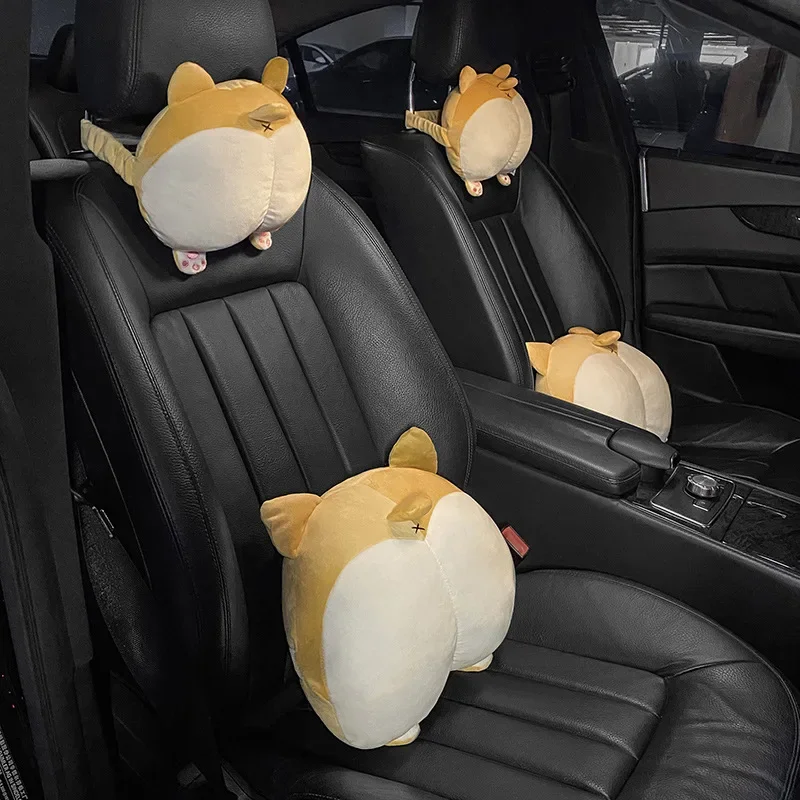 Cartoon Corgi Butt Cute Cushion Pillow Car Seat headrest Waist Pillow cute Plush Toy Doll Car Interior Decorate Accessories