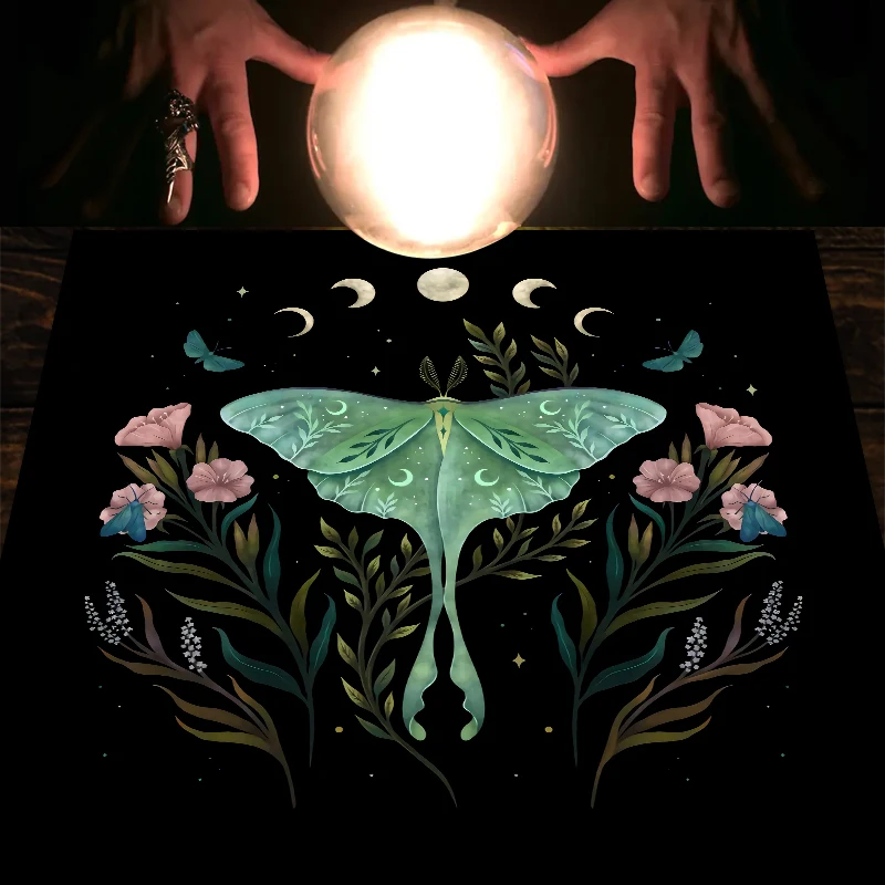 Moon phase moth Tarot Tablecloth Floral Altar Tarot Card Pad Pendulum Magic  Runes Cloth Tarot Tablecloth Non Woven Fabric Pad